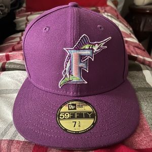 Florida Marlins 59FIFTY Purple Lime Under Brim Freeze Pop Pack Fitted Hat 7 3/8
